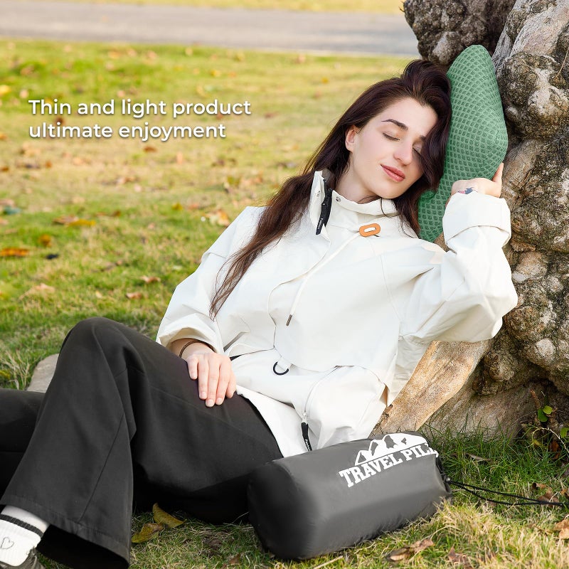 PEUJEW Travel Pillow Memory Foam Pillows, Camping Pillow-Compressible Medium Firm, Breathable Cover, Ideal Backpacking Hiking, Bed Pillows, Airplane and Car (Green, M) - Image 5